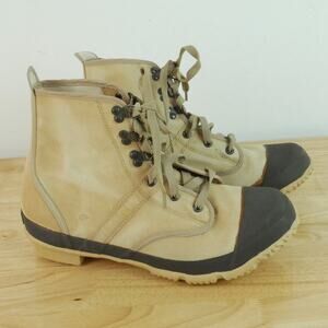 Hodgman Caster Size 10 Fishing Boots Tan Canvas Lace Up Steel Shank Angler Shoes